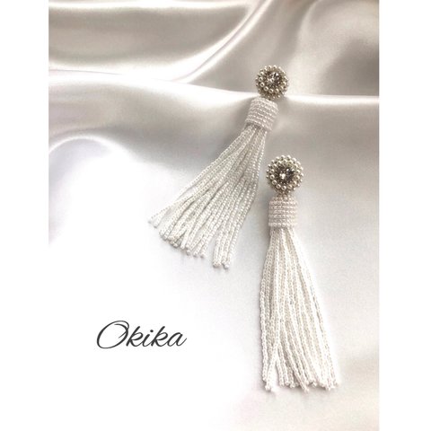 Swarovski ×Beads tassel ピアス《パールホワイト》