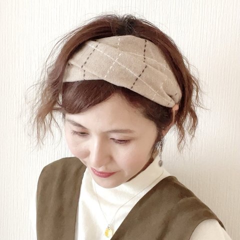 秋冬用ウールのあたたかヘアターバン（キャメル）