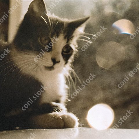 猫、レトロ、モノクロ、アート、古びた写真　conistock_43210_06