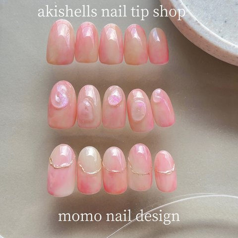 【momo nail tip】 桃ネイル 淡色 ニュアンス 大人 シンプル