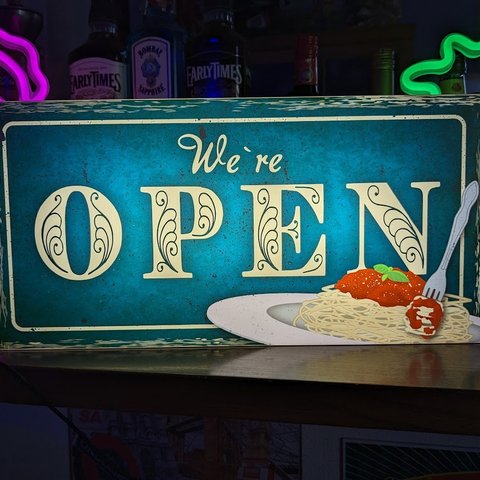 【Lサイズ】OPEN フレンチ イタリアン カジュアル レストラン スパゲッティ パスタ 喫茶店 カフェ バー 店舗 屋台 キッチンカー パーティー サイン ランプ 看板 置物 雑貨 ライトBOX