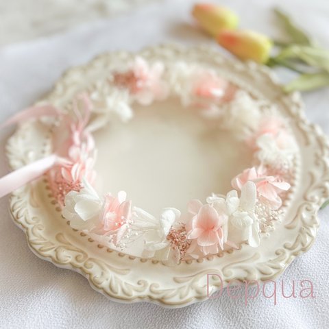 【送料無料】ベビーキッズ花冠　~pastel pink white~  花かんむり　ベビー　キッズ　はなかんむり　リングガール　ベビー花冠　子供用花冠　結婚式　誕生日　バースデー