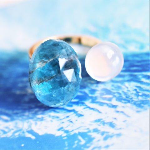 初夏の新作【13号】南の島の海　アパタイトクリスタル　フォークリング（指輪） 