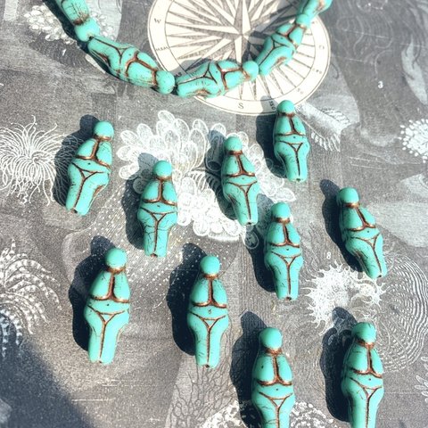 【2コセット】JIRI＊IVANA#czech beads#チェコビーズgoddess 25✖️10㎜ turquoise/copper