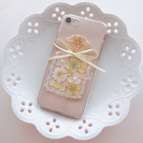 お花の詰まった香水瓶❁.*･ﾟドライフラワー・押し花iPhoneケース  レモンイエロー【※iPhone専用ページ】