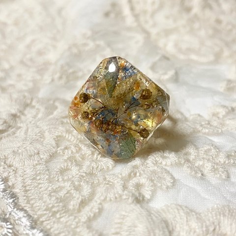 紫陽花&かすみ草&スターチス🏵レジンリング💍指輪 ブルー オレンジ 