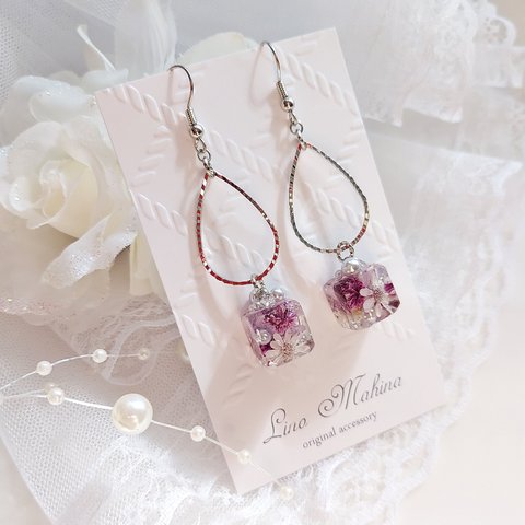 水中花 jewelrybox11 Purple 優雅なお花の宝石箱💎 レジンイヤリング/ピアス