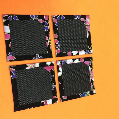 超花柄黒メセキ畳の可愛コースター4枚組183
