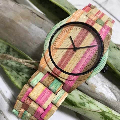 竹木製 腕時計 colorful custom