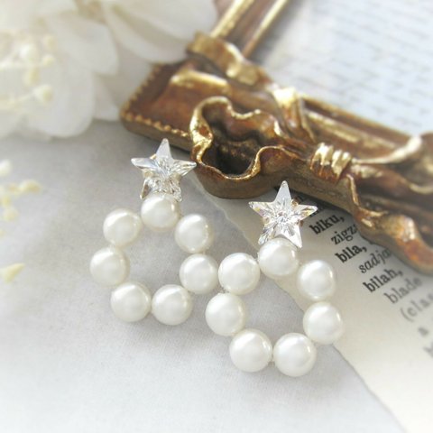 Star bijou×Pearl hoop earring／pierce(ホワイト) *3463*