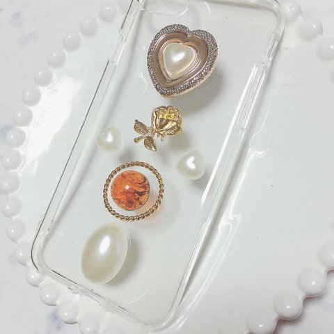 【新作】ハートパールカボション♡iPhoneケース