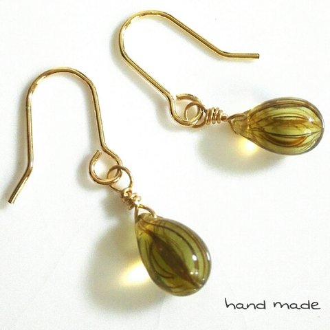 送料無料＊K16gp＊amber green pierce