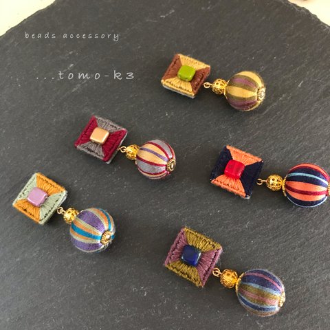 さらに新色追加！スクエア刺繍＊糸巻きビーズピアス・イヤリング