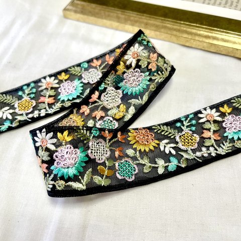 [50cm] インド刺繍リボン　チュール　D