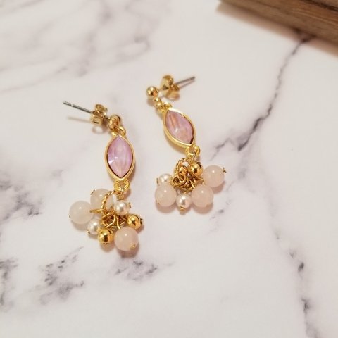 2way♡ローズクォーツとパールのマラボーピアス