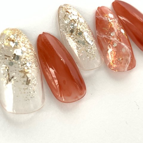 ＊mummys nail＊テラコッタブラウン　奥行き大理石　ラメキラキラ