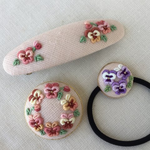 刺繍パンジーセット