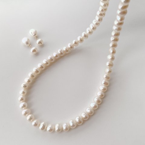 長く使える 高品質 淡水本真珠AAAネックレス/ピアスset 入学式 フォーマル テリ艶 6月誕生石 14kgf
