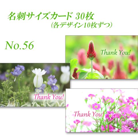 No.56　可愛い草花たち　  名刺サイズサンキューカード  30枚