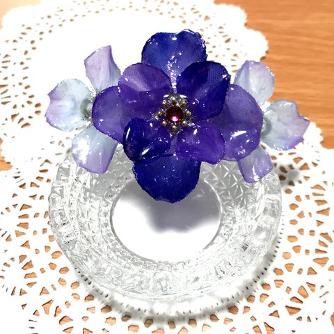 【Sale!】紫陽花のバレッタ＊紫×水色