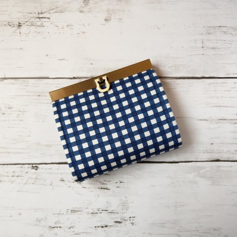 【受注製作】Gingham check ☆navy★口金ミニ財布