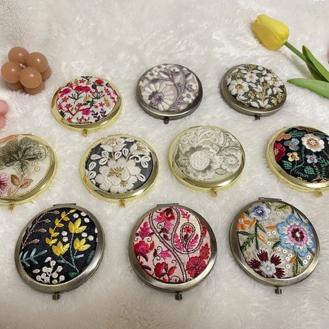 インド刺繍 両面コンパクトミラー