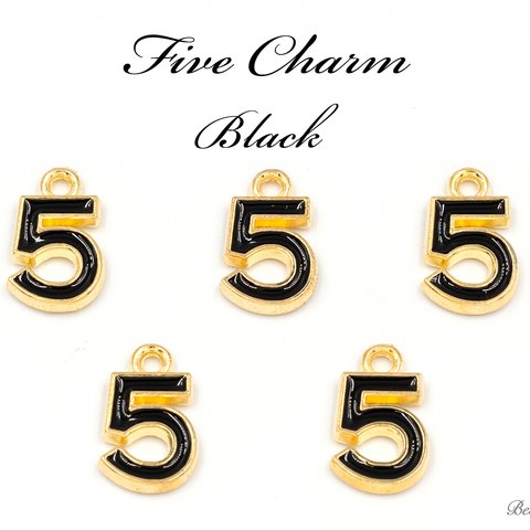 E-348【6個】＊メタルチャーム No.5 ナンバー5＊15×9㎜【ブラック】メタルチャーム 金属チャーム チャーム