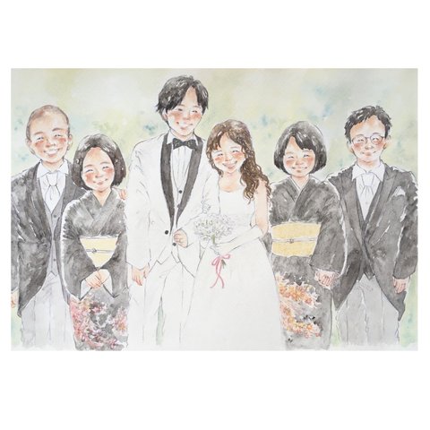 ウェディング 似顔絵 A4 結婚式 イラスト 子育て感謝状  水彩 ウェルカムボード 記念日 両親贈呈品