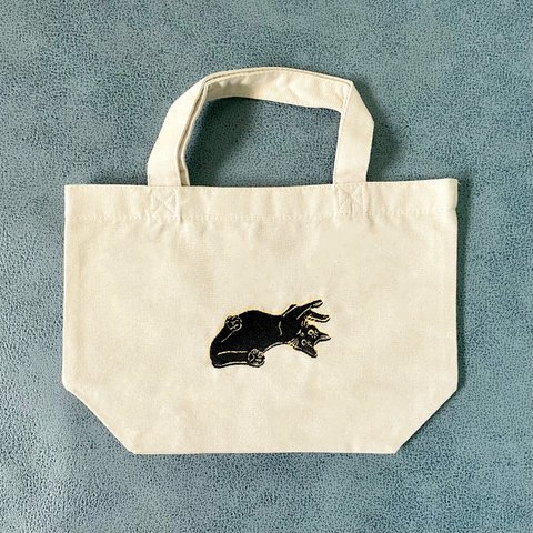 刺繍黒猫ミニトートバッグ