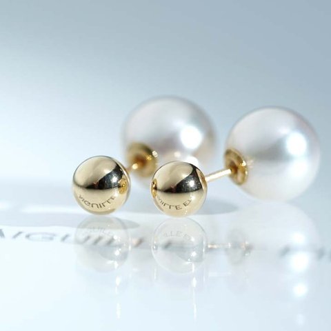 【送料無料】K18 ball 5mm アコヤキャッチ 3way ピアス ペア