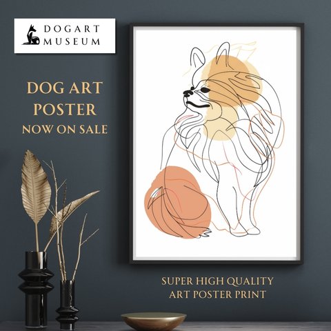 【犬と線 - ポメラニアン犬 No.2】モダンアートポスター ラインアート 犬の絵 犬の絵画 犬のイラスト