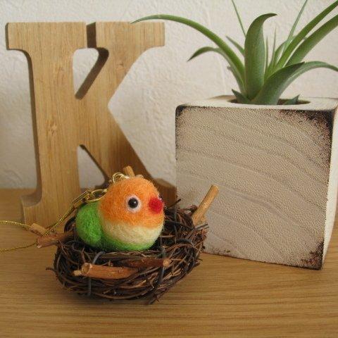 豆とりストラップ【ボタンインコ】