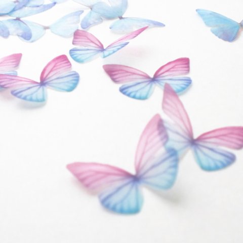 ちょうちょのパーツ 3cm シフォン・オーガンジー素材  蝶々 パーツ グラデーション ピンク ブルー  13