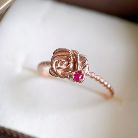 Rose ring/pink gold natural ruby   silver/k10/k18