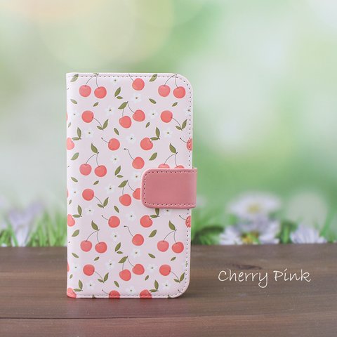 【名入れ可能iPhoneケース 】Cherry Pink ★ iPhoneほぼ全機種対応 手帳型スマホケース 