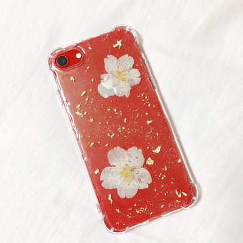 桜の押し花　iPhoneケース