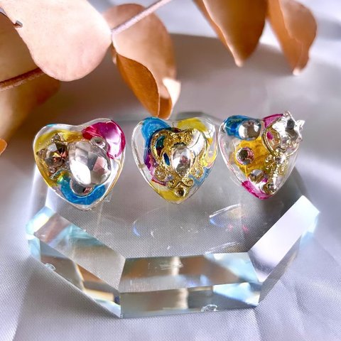 glass heart 3way watercolor Earrings