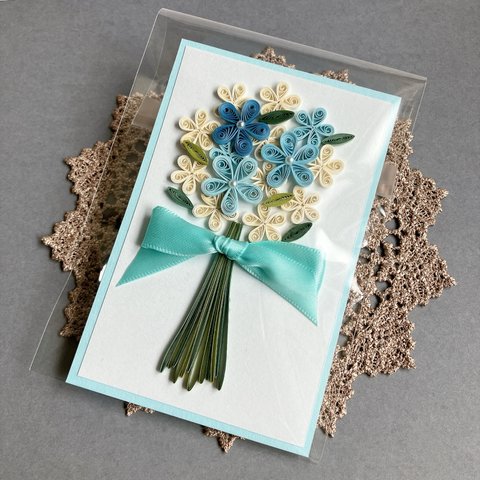 花束のグリーティングカード（ブルー）