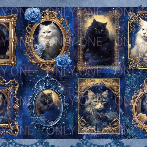 デザインペーパー　ROMANTIC CAT DARK BLUE コラージュシート