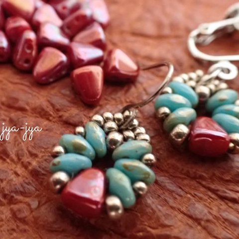 Nib-Bit beads earrings - turquoise 艶赤