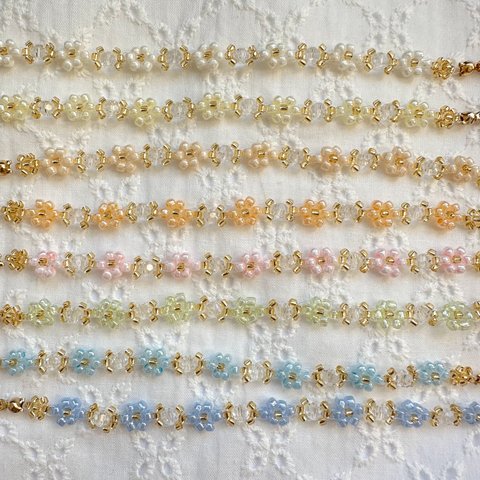 Shimmer flower bracelet | シマーフラワーブレスレット | きらめくビーズブレスレット | ビーズブレスレット