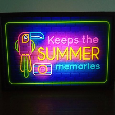 夏 オウム カメラ 思い出 南国 ビーチ ミニチュア デスクトップ 看板 玩具 置物 雑貨 LEDライトBOXミニ