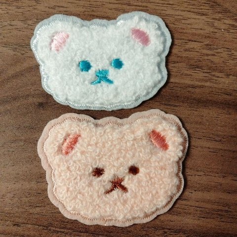 【ワッペン】もこもこくま2種　アイロン　アップリケ　刺繍　ハンドメイド素材