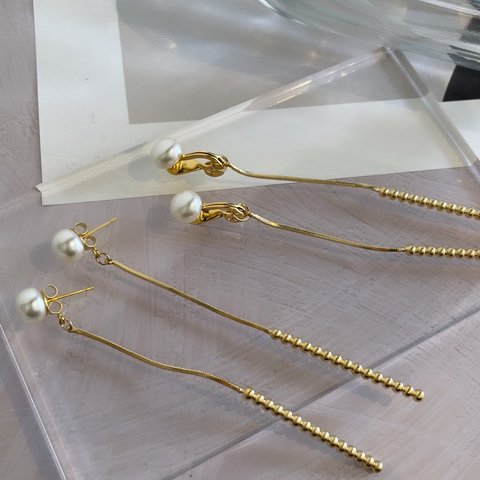 パール×ゴールド　ピアス・イヤリング