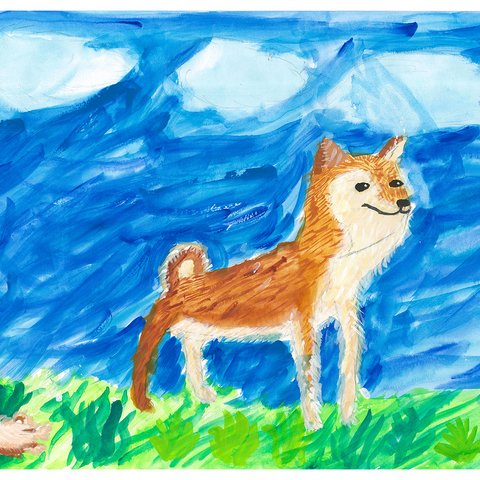 「シバ犬のおやこ」 額付き