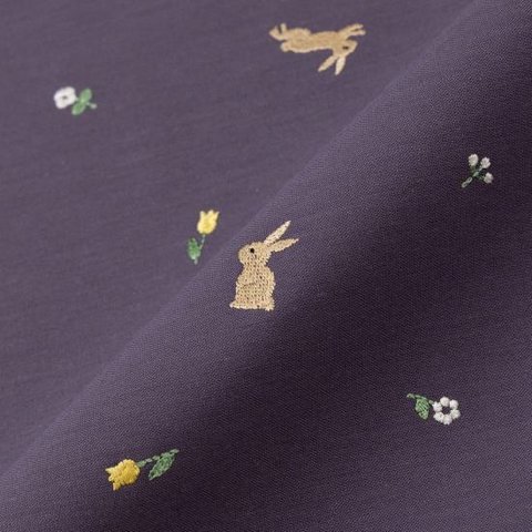 刺繍生地 【おさんぽうさぎ/オールドパンジー】 カットクロス 綿ポリ