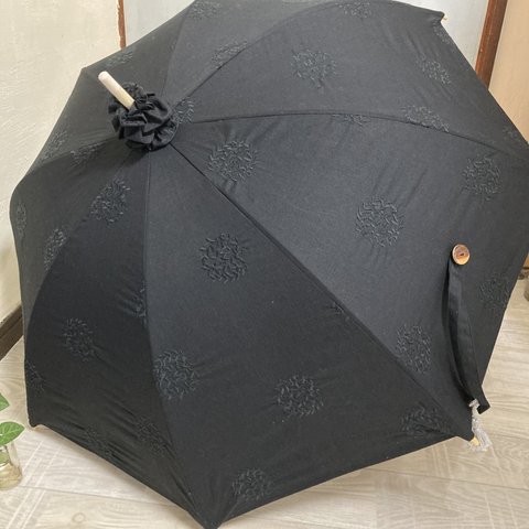 刺繍生地の日傘(黒)