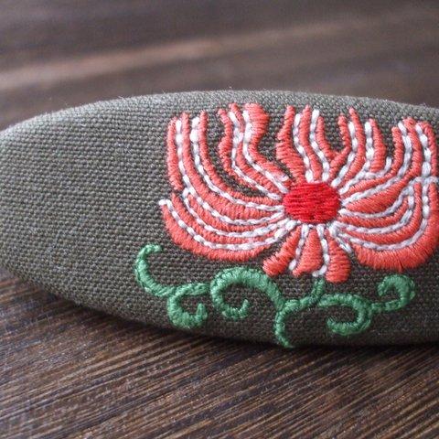 刺繍バレッタ　オーバル　M　茶