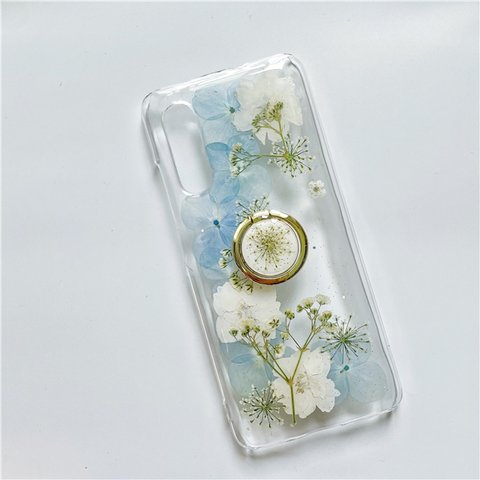 紫陽花 押し花スマホケース リング付き iPhone13 iPhone12 iPhoneXS iPhone13Pro iPhoneSE（ 第3世代） iPhone7 iPhone13mini