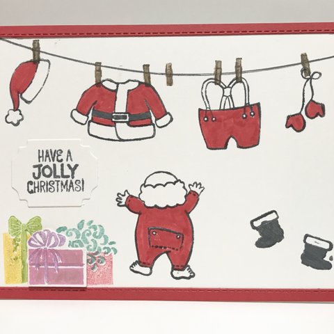 クリスマスカード 「Santa's suits」シリーズ 🎄 サンタクロース クリスマス プレゼント コート ブーツ 帽子 stampinup  スタンピンアップ ROSE 